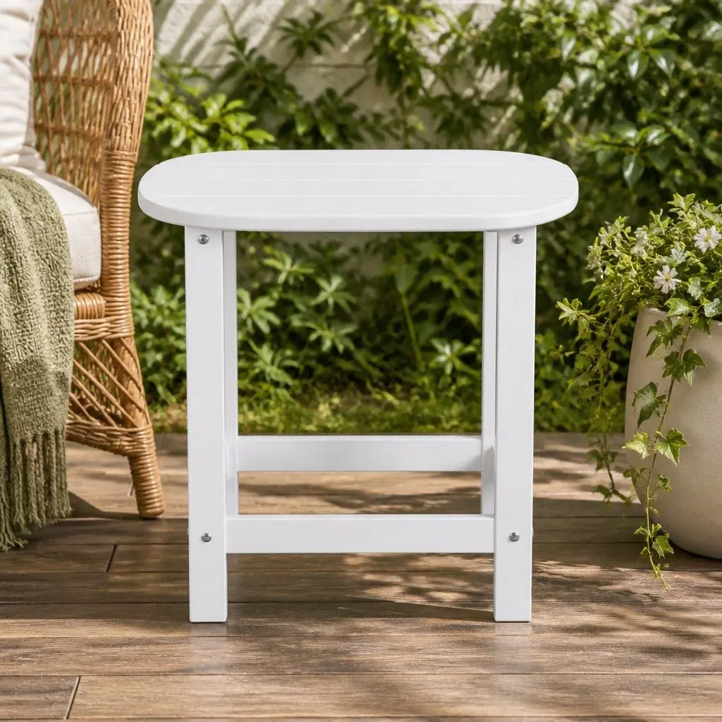 Outdoor Side Table White Weatherproof HDPE Wood-like Texture Quick Assembly