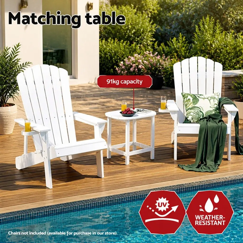 Outdoor Side Table White Weatherproof HDPE Wood-like Texture Quick Assembly