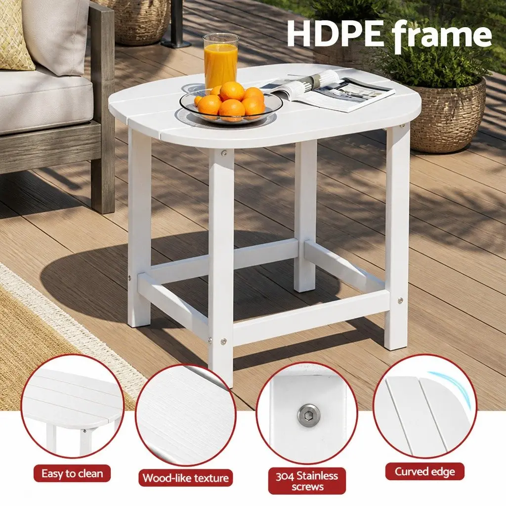 Outdoor Side Table White Weatherproof HDPE Wood-like Texture Quick Assembly