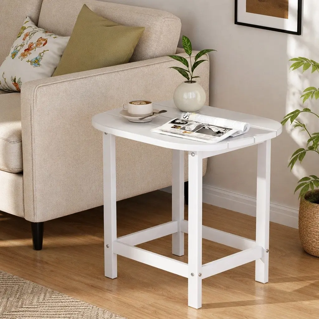 Outdoor Side Table White Weatherproof HDPE Wood-like Texture Quick Assembly