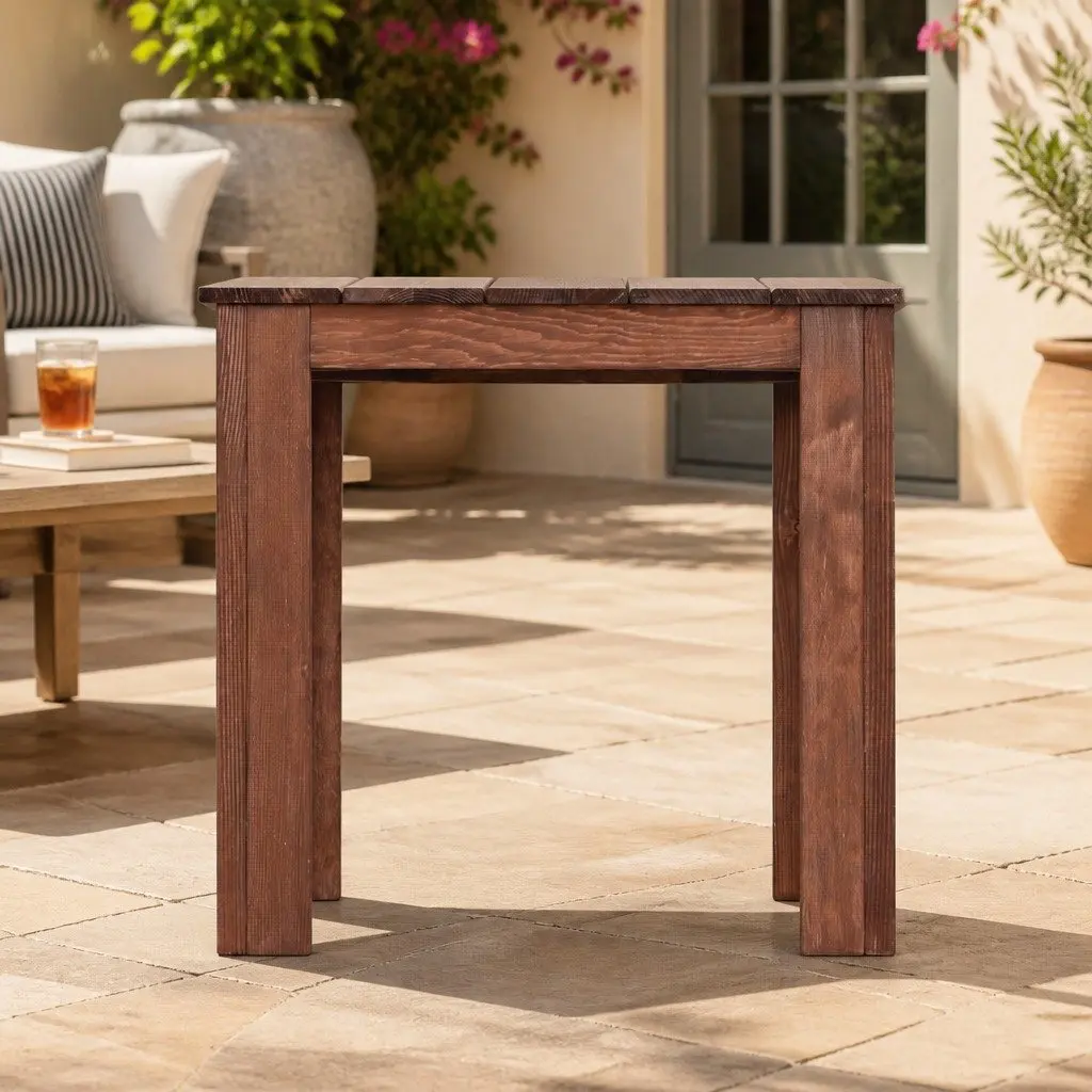 Wooden Side Table Brown Weather-Resistant Suitable for Outdoor Backyard Patio Garden