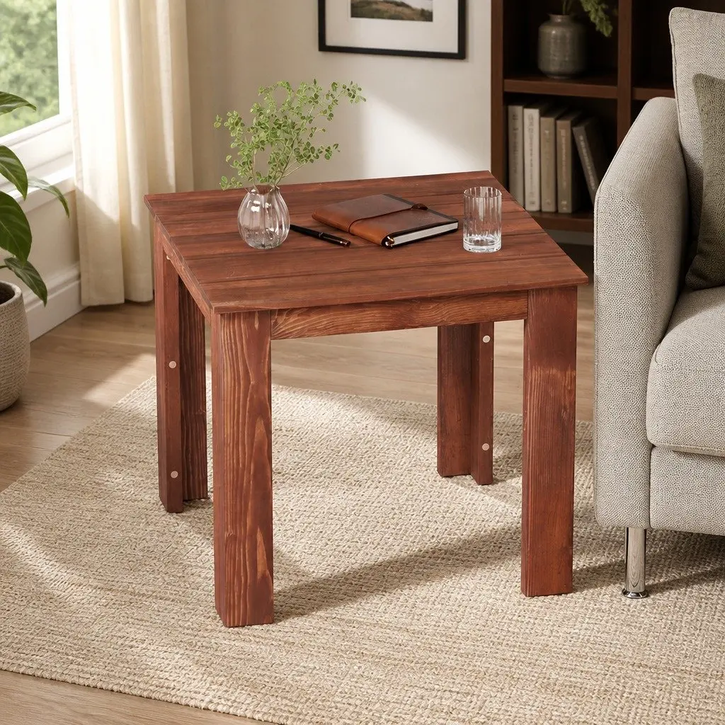Wooden Side Table Brown Weather-Resistant Suitable for Outdoor Backyard Patio Garden