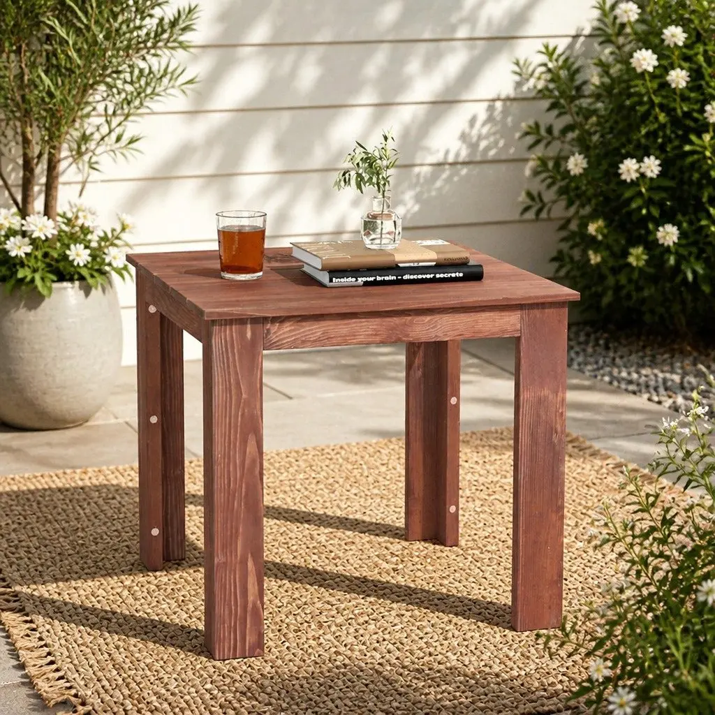 Wooden Side Table Brown Weather-Resistant Suitable for Outdoor Backyard Patio Garden