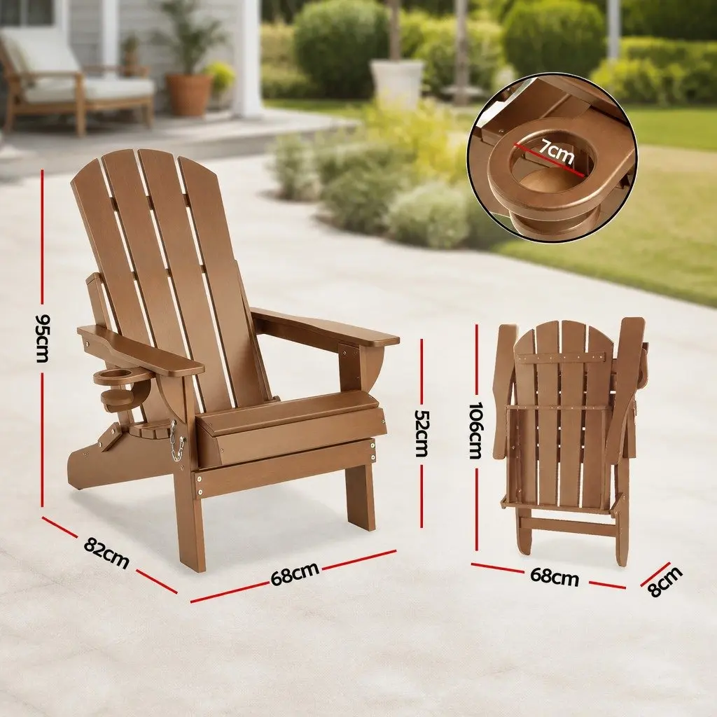 Outdoor Adirondack Folding Chair Sun Lounge Beach Patio Garden Furniture Brown