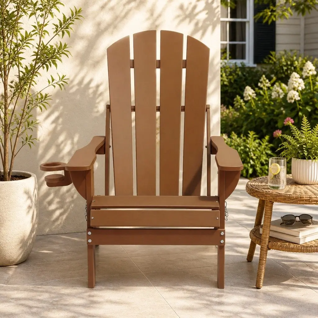 Outdoor Adirondack Folding Chair Sun Lounge Beach Patio Garden Furniture Brown