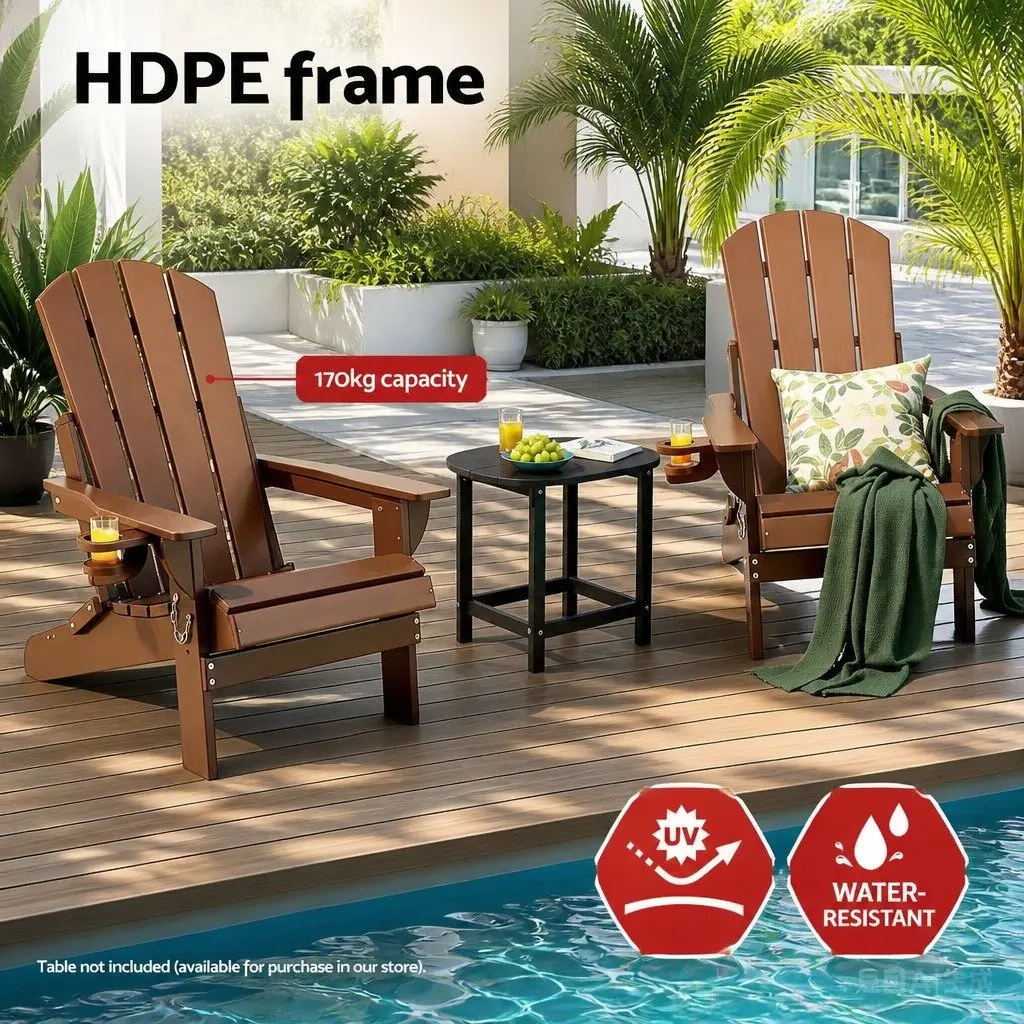 Outdoor Adirondack Folding Chair Sun Lounge Beach Patio Garden Furniture Brown