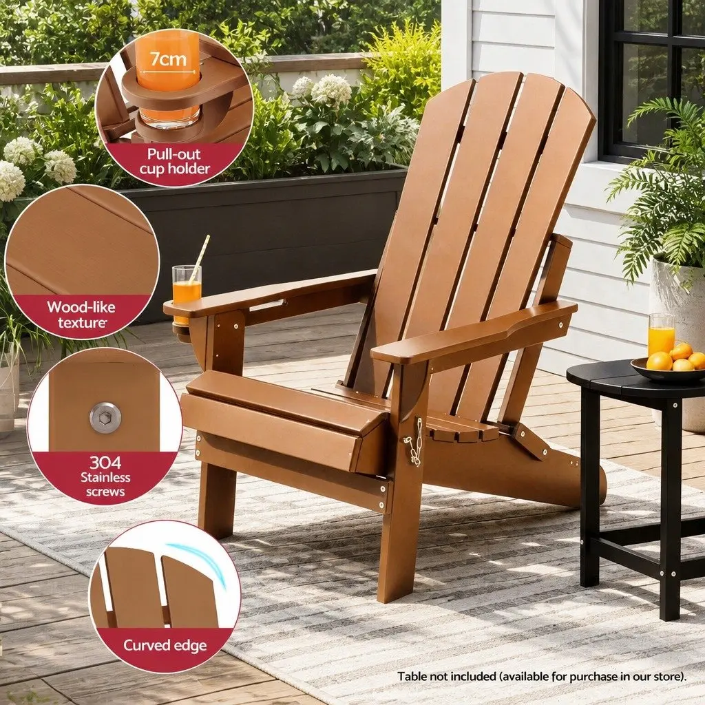 Outdoor Adirondack Folding Chair Sun Lounge Beach Patio Garden Furniture Brown