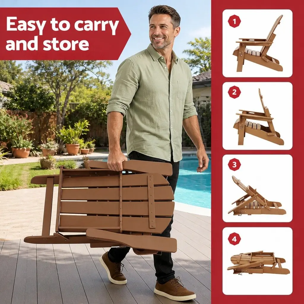 Outdoor Adirondack Folding Chair Sun Lounge Beach Patio Garden Furniture Brown