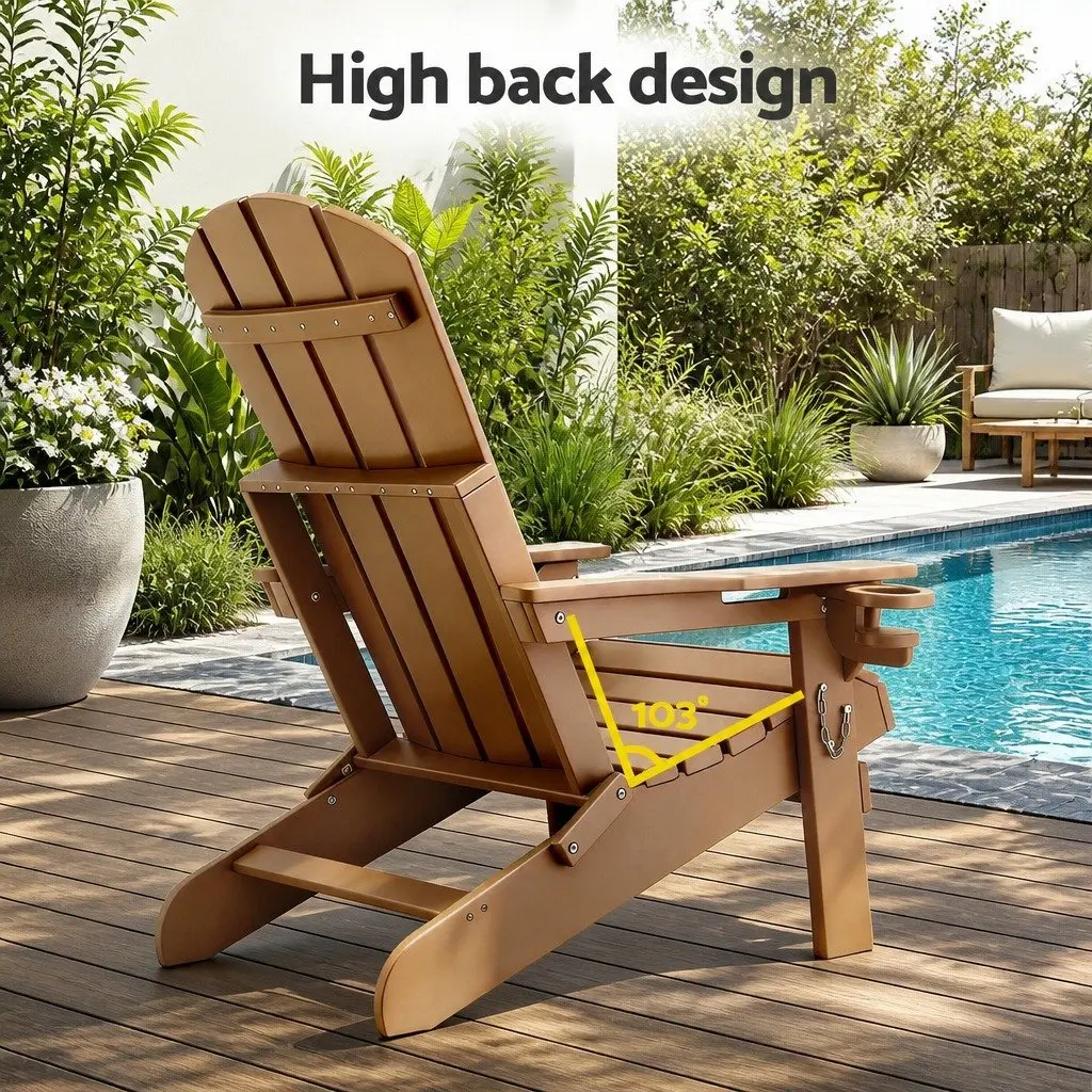 Outdoor Adirondack Folding Chair Sun Lounge Beach Patio Garden Furniture Brown