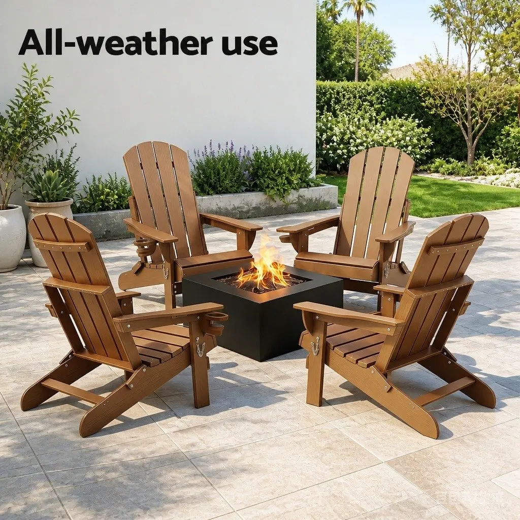 Outdoor Adirondack Folding Chair Sun Lounge Beach Patio Garden Furniture Brown