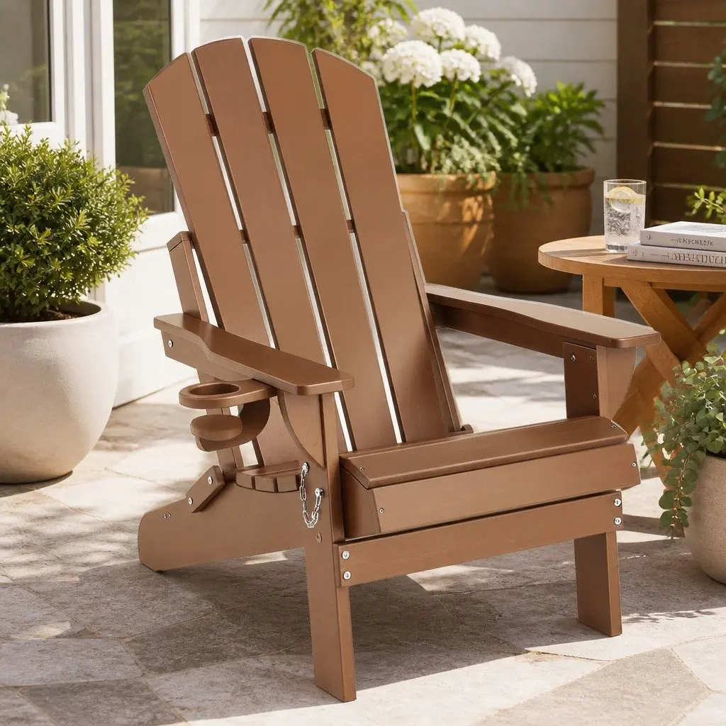 Outdoor Adirondack Folding Chair Sun Lounge Beach Patio Garden Furniture Brown