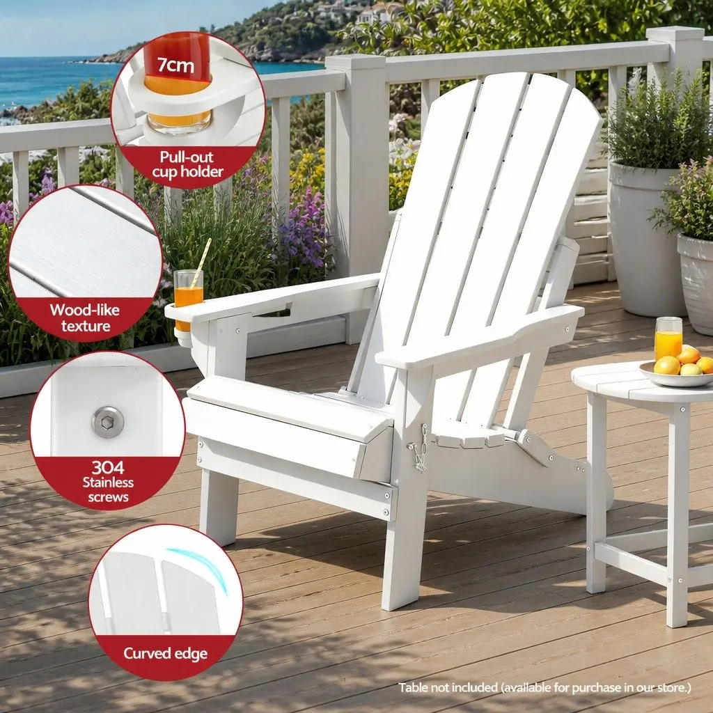 Outdoor Folding Adirondack Chair Lounge Patio Sun Deck Beach Garden Furniture
