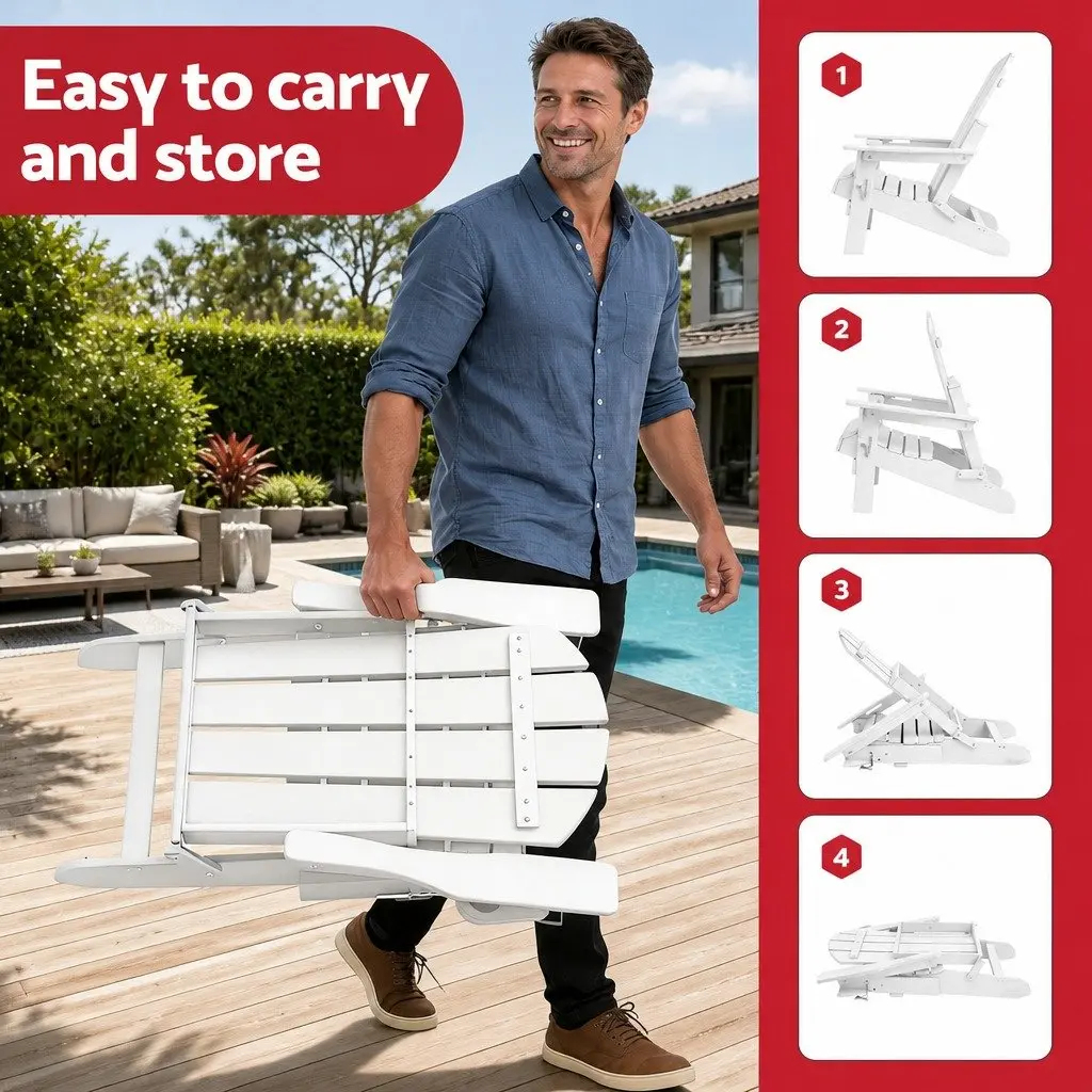 Outdoor Folding Adirondack Chair Lounge Patio Sun Deck Beach Garden Furniture