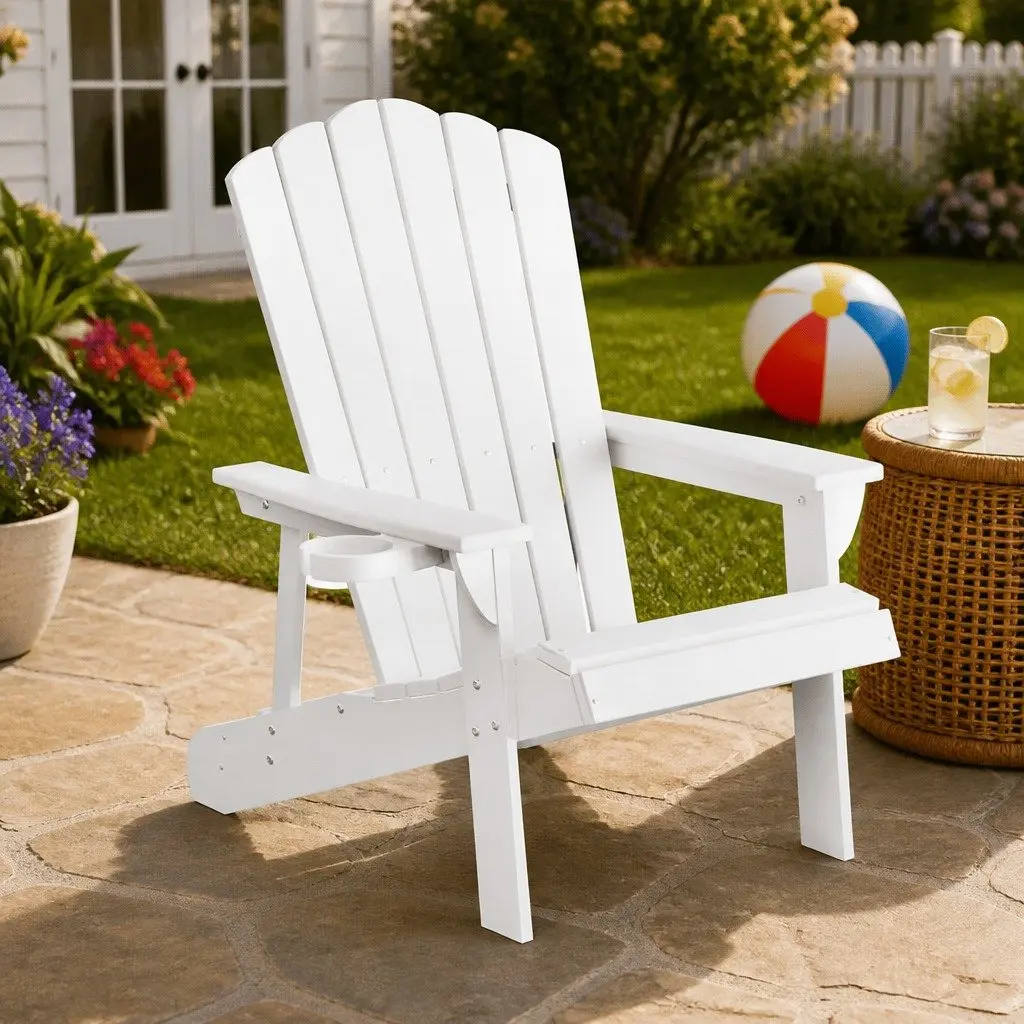 Outdoor Adirondack Chair HDPE Lounge Beach Patio Garden Furniture White Sun