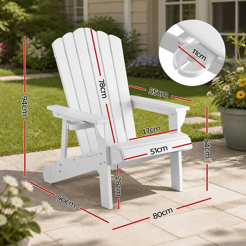 Outdoor Adirondack Chair White Weather-resistant HDPE Reclined Backrest Wide Armrests