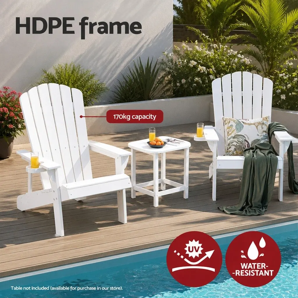 Outdoor Adirondack Chair White Weather-resistant HDPE Reclined Backrest Wide Armrests