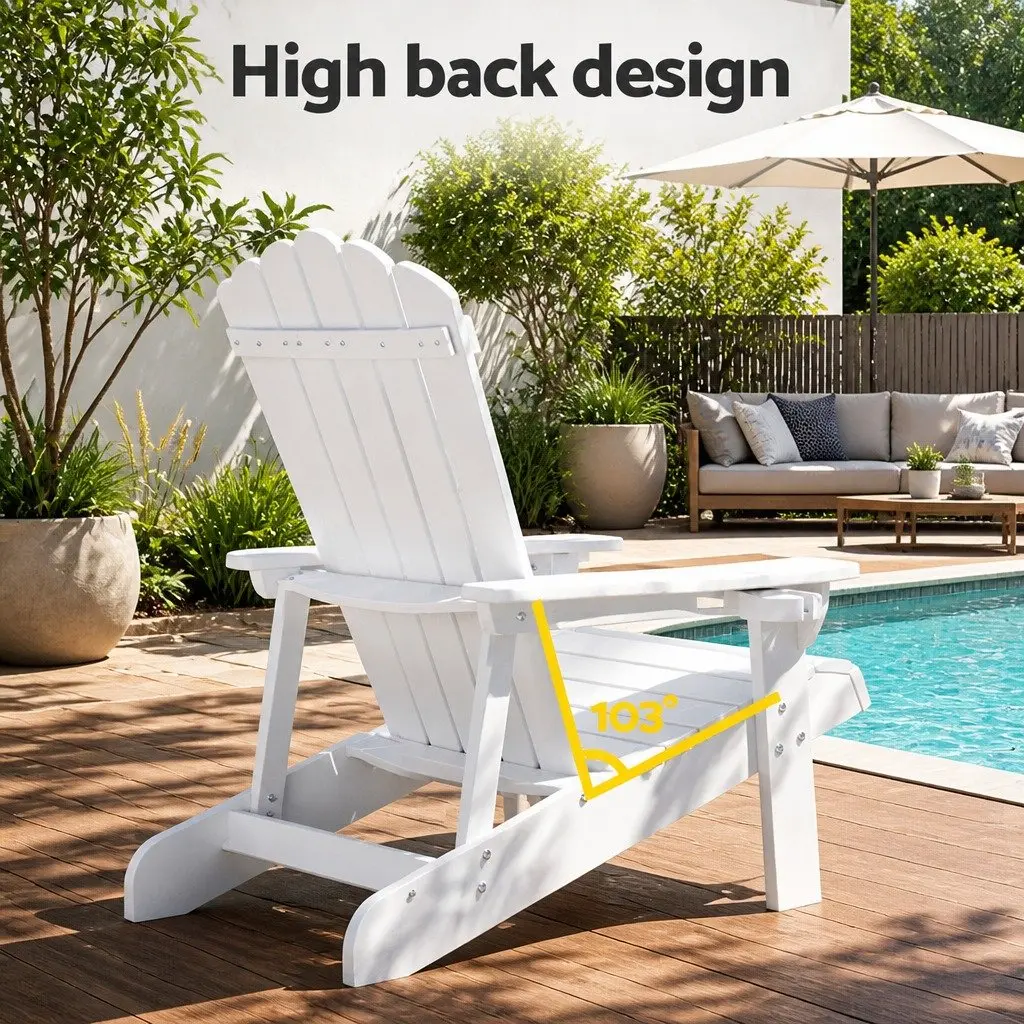 Outdoor Adirondack Chair White Weather-resistant HDPE Reclined Backrest Wide Armrests