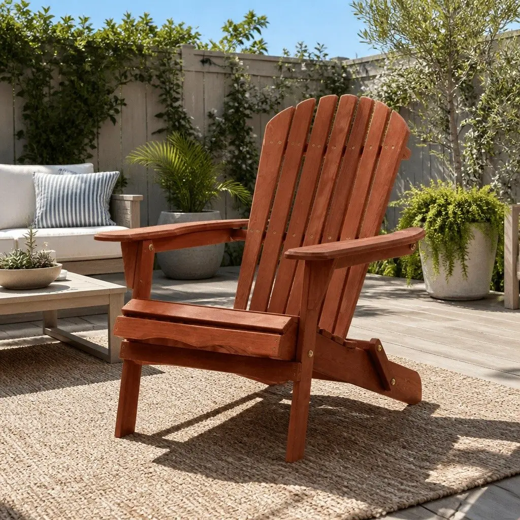 Wooden Adirondack Chair Foldable Outdoor Patio Furniture Brown Garden Relaxation