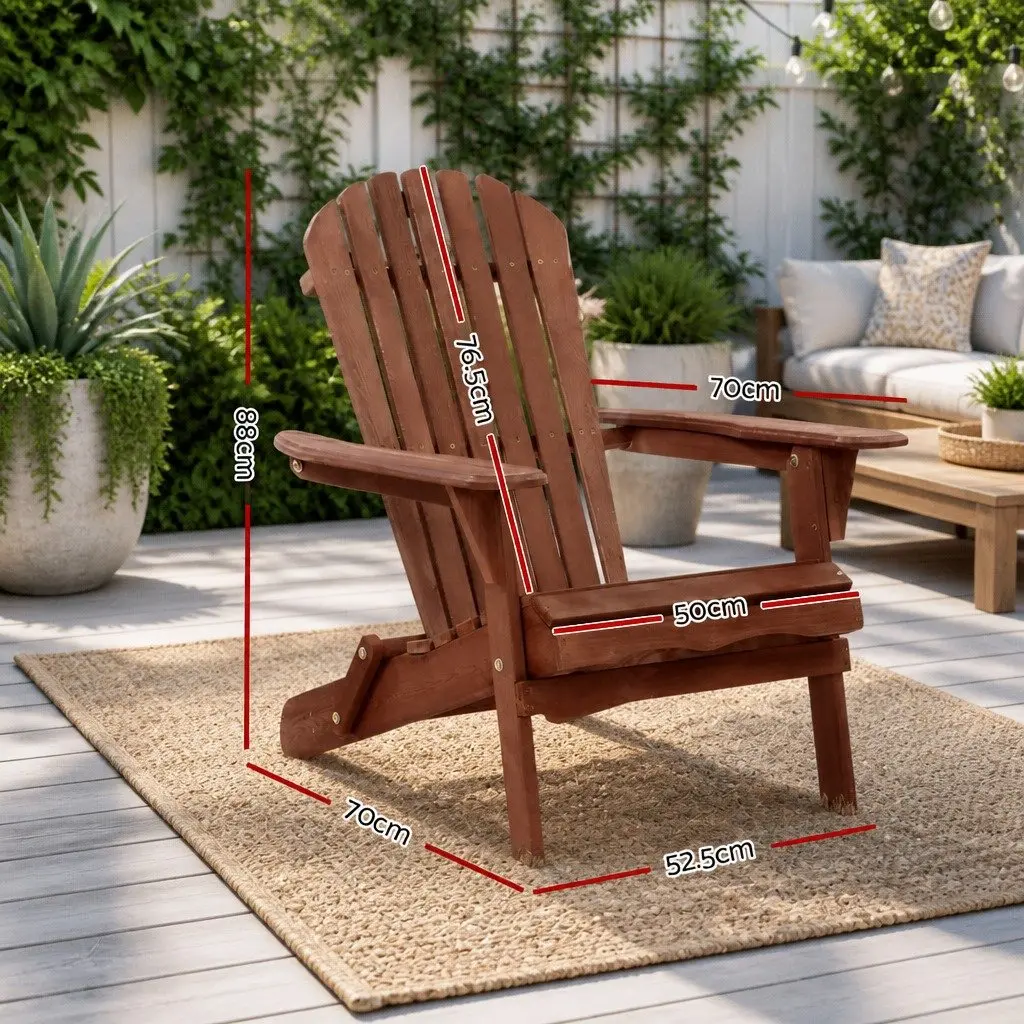 Wooden Adirondack Chair Foldable Outdoor Patio Furniture Brown Garden Relaxation