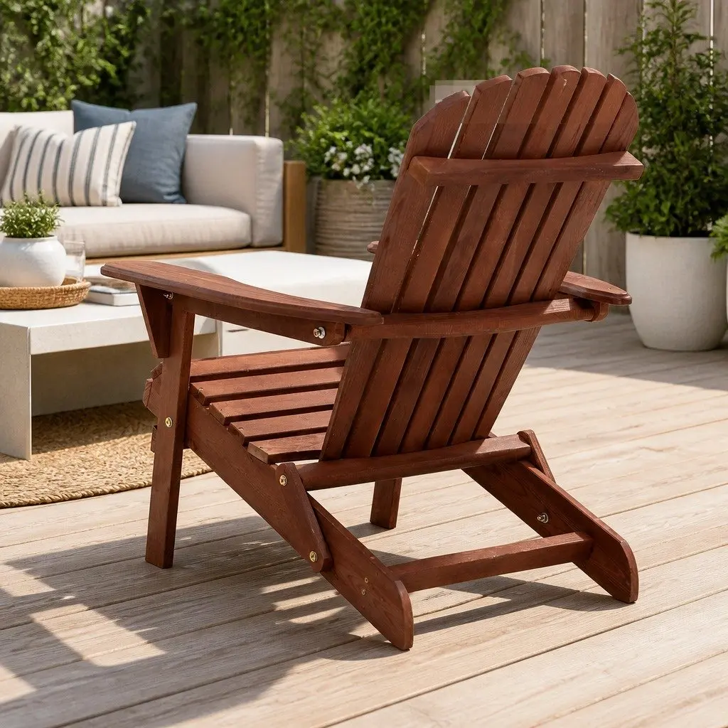Wooden Adirondack Chair Foldable Outdoor Patio Furniture Brown Garden Relaxation
