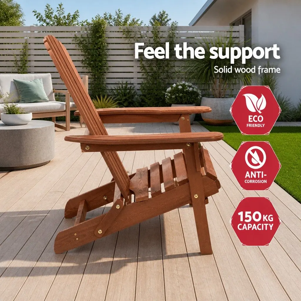 Wooden Adirondack Chair Foldable Outdoor Patio Furniture Brown Garden Relaxation