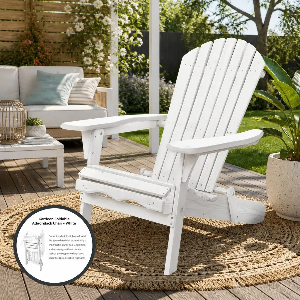 Adirondack Outdoor Chair Wooden Foldable Beach Patio Lounge Furniture White