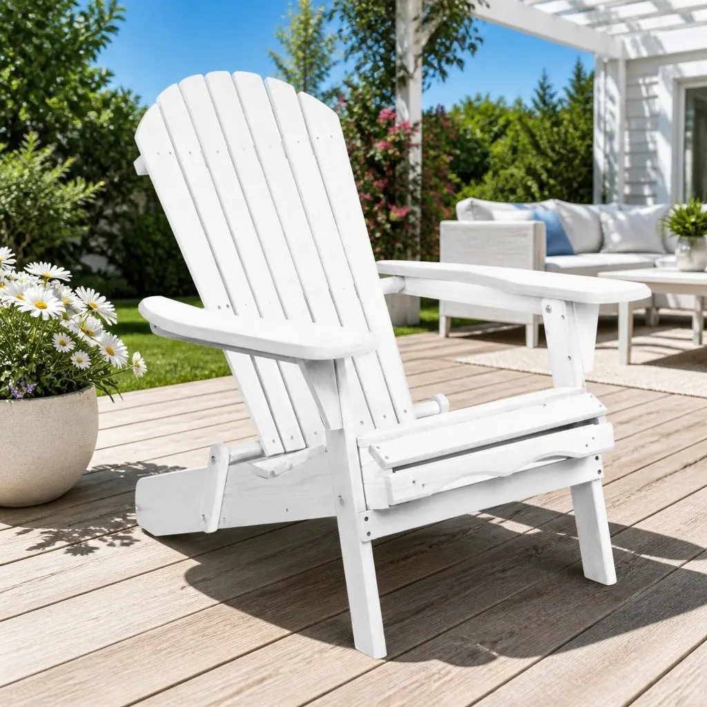 Adirondack Outdoor Chair Wooden Foldable Beach Patio Lounge Furniture White