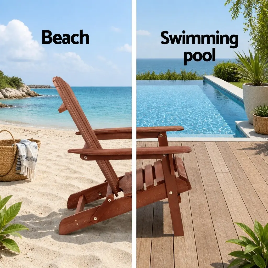 3-Piece Outdoor Lounge Set Brown Foldable Wooden Adirondack Chairs with Side Table