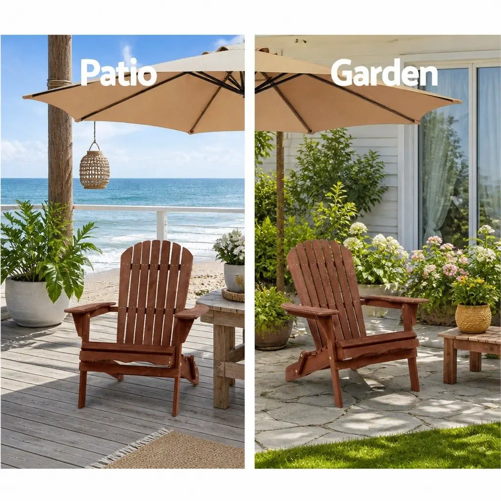 3-Piece Outdoor Lounge Set Brown Foldable Wooden Adirondack Chairs with Side Table