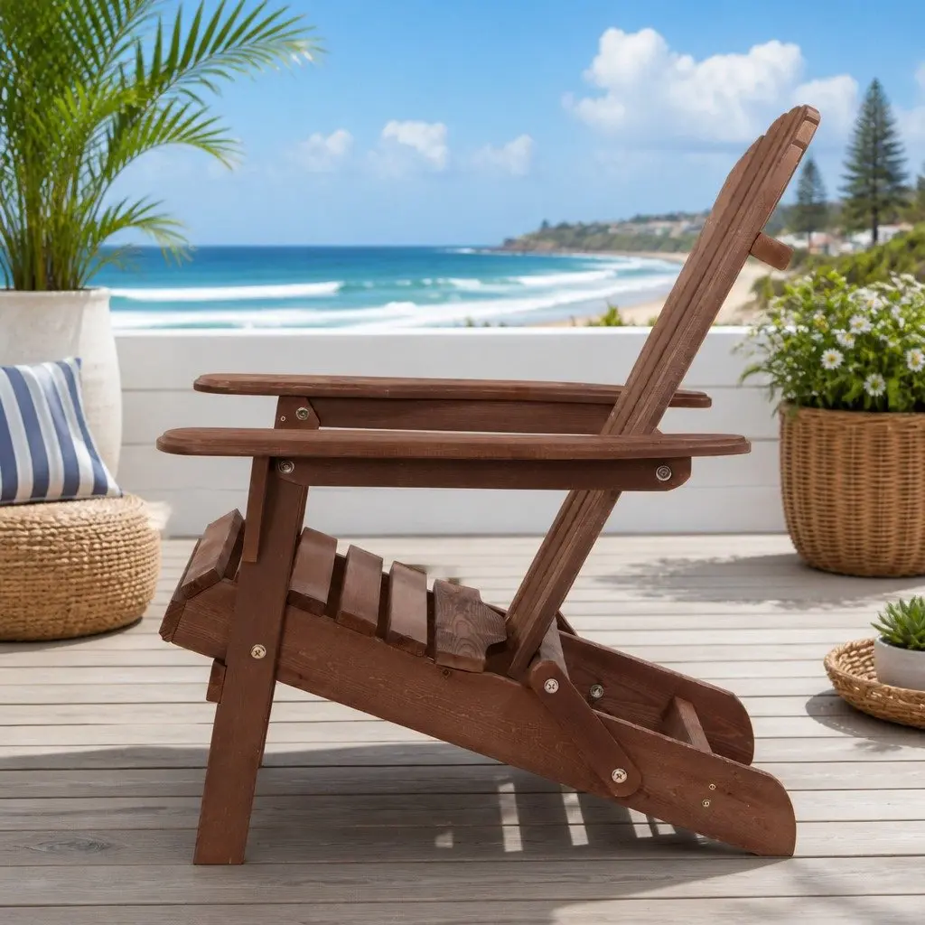 3-Piece Outdoor Lounge Set Brown Foldable Wooden Adirondack Chairs with Side Table