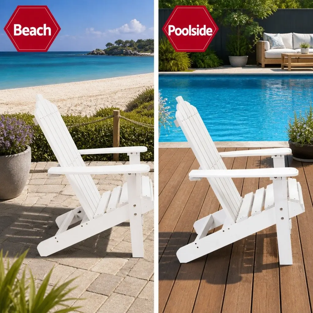 3 Piece Adirondack Chair Set White Wooden Outdoor Lounge Furniture