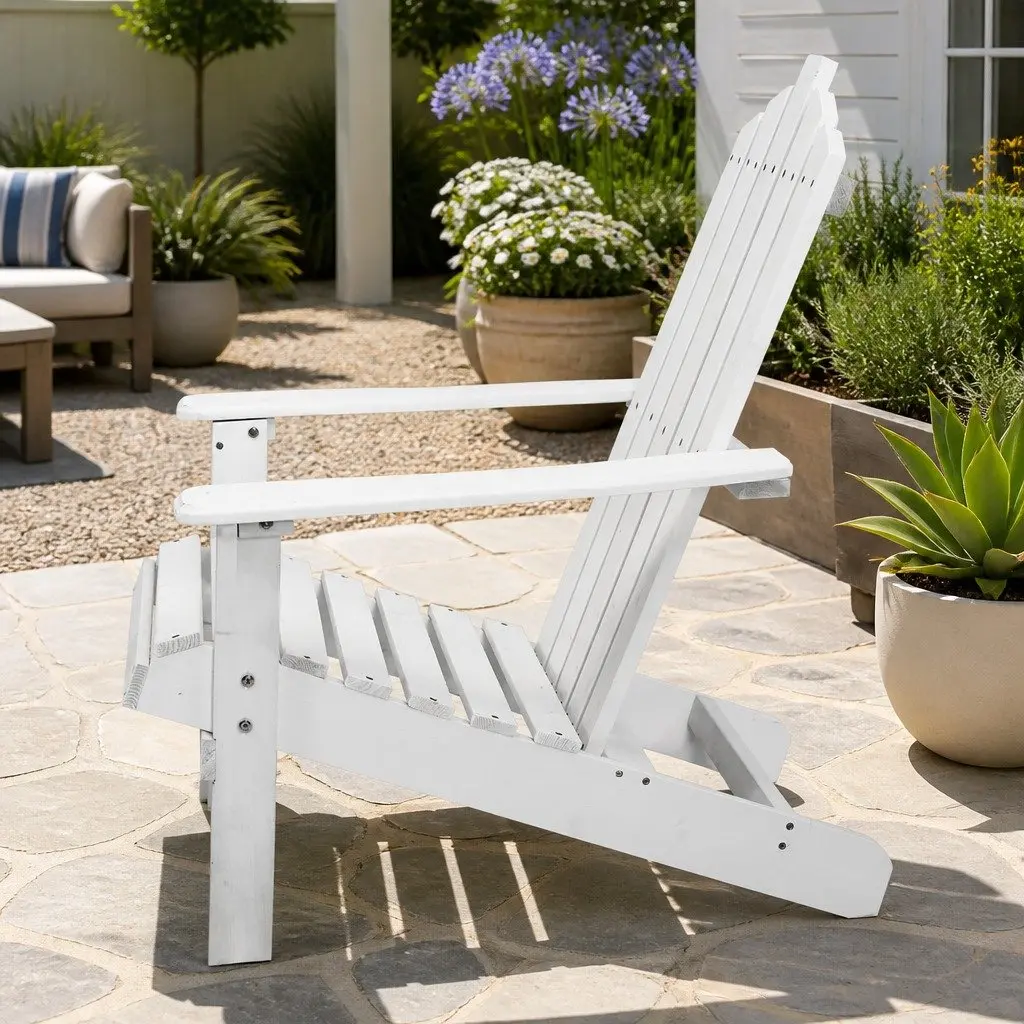 3 Piece Adirondack Chair Set White Wooden Outdoor Lounge Furniture