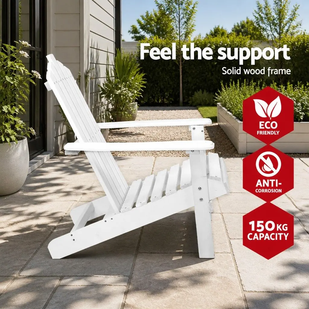 3 Piece Adirondack Chair Set White Wooden Outdoor Lounge Furniture