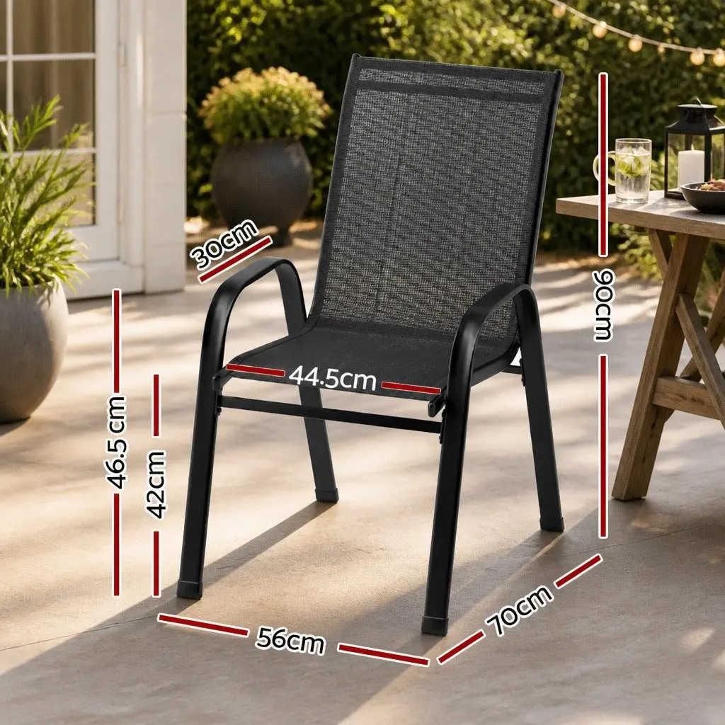 Outdoor Dining Chairs Stackable Lounge Chair Patio Furniture Set Black 6PC