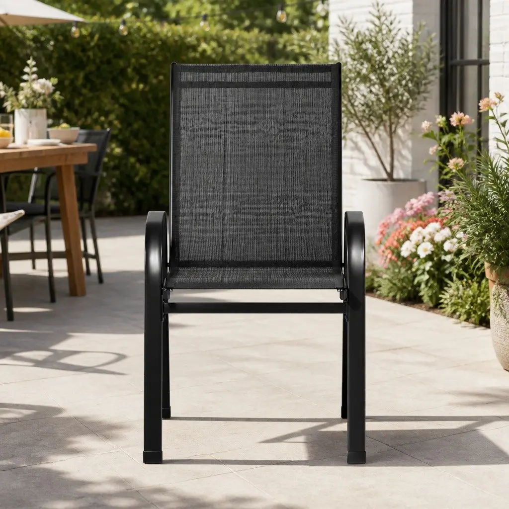 Outdoor Dining Chairs Stackable Lounge Chair Patio Furniture Set Black 6PC
