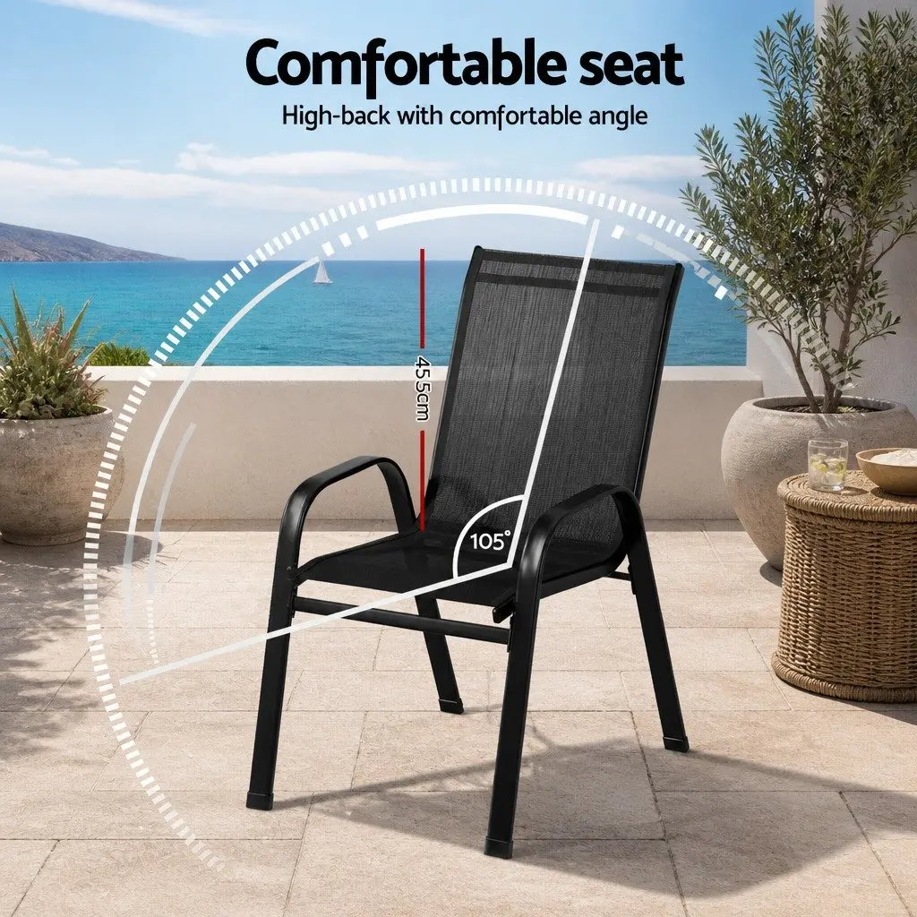 Outdoor Dining Chairs Stackable Lounge Chair Patio Furniture Set Black 6PC