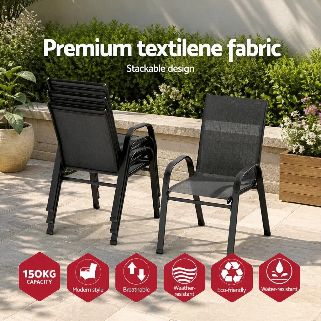 Outdoor Dining Chairs Stackable Lounge Chair Patio Furniture Set Black 6PC