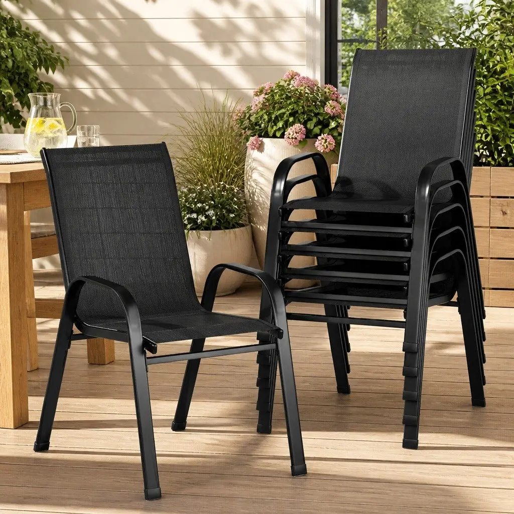 Outdoor Dining Chairs Stackable Lounge Chair Patio Furniture Set Black 6PC