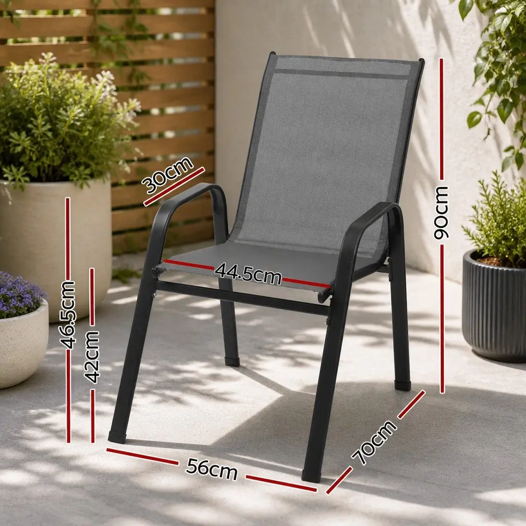 Outdoor Chairs Grey Stackable Metal Frame Two-Piece Set