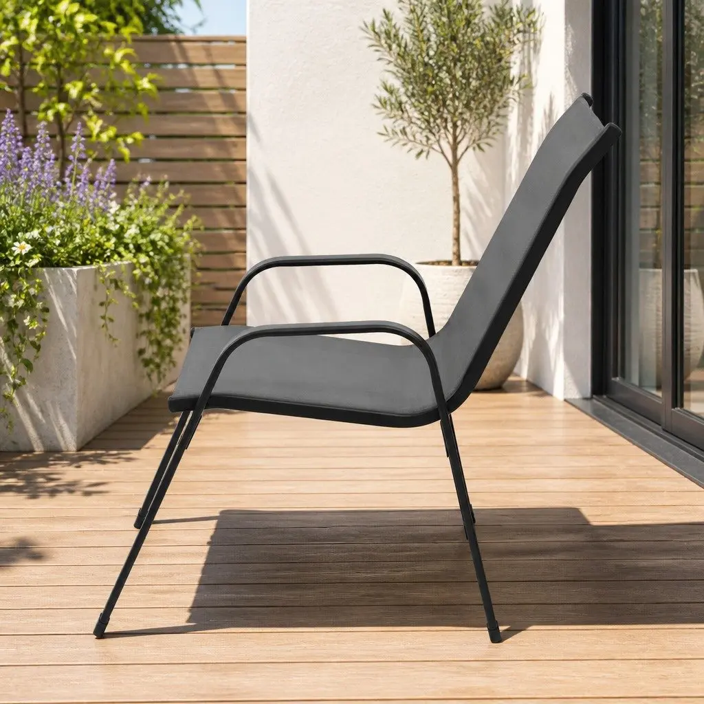 Outdoor Chairs Grey Stackable Metal Frame Two-Piece Set