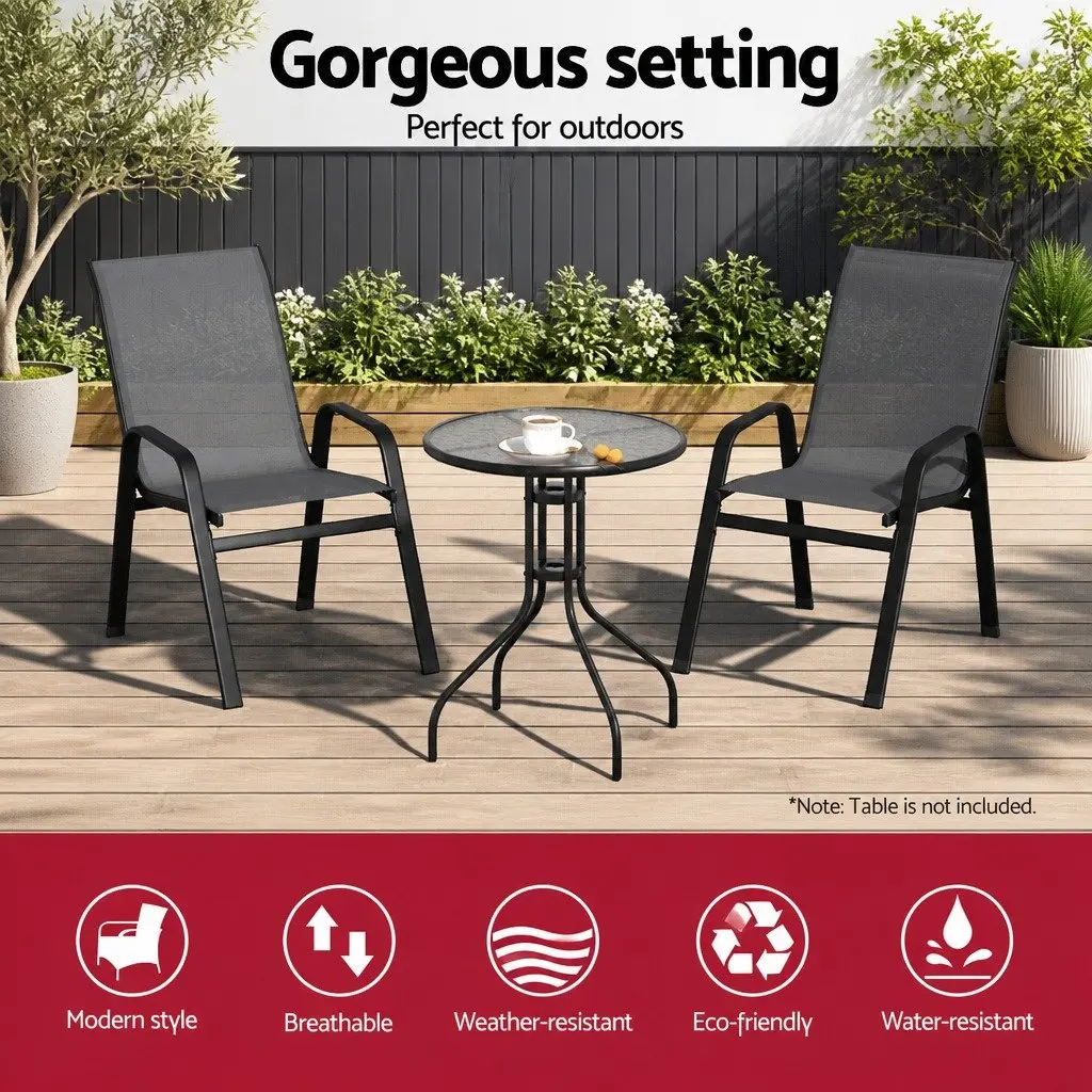 Outdoor Chairs Grey Stackable Metal Frame Two-Piece Set