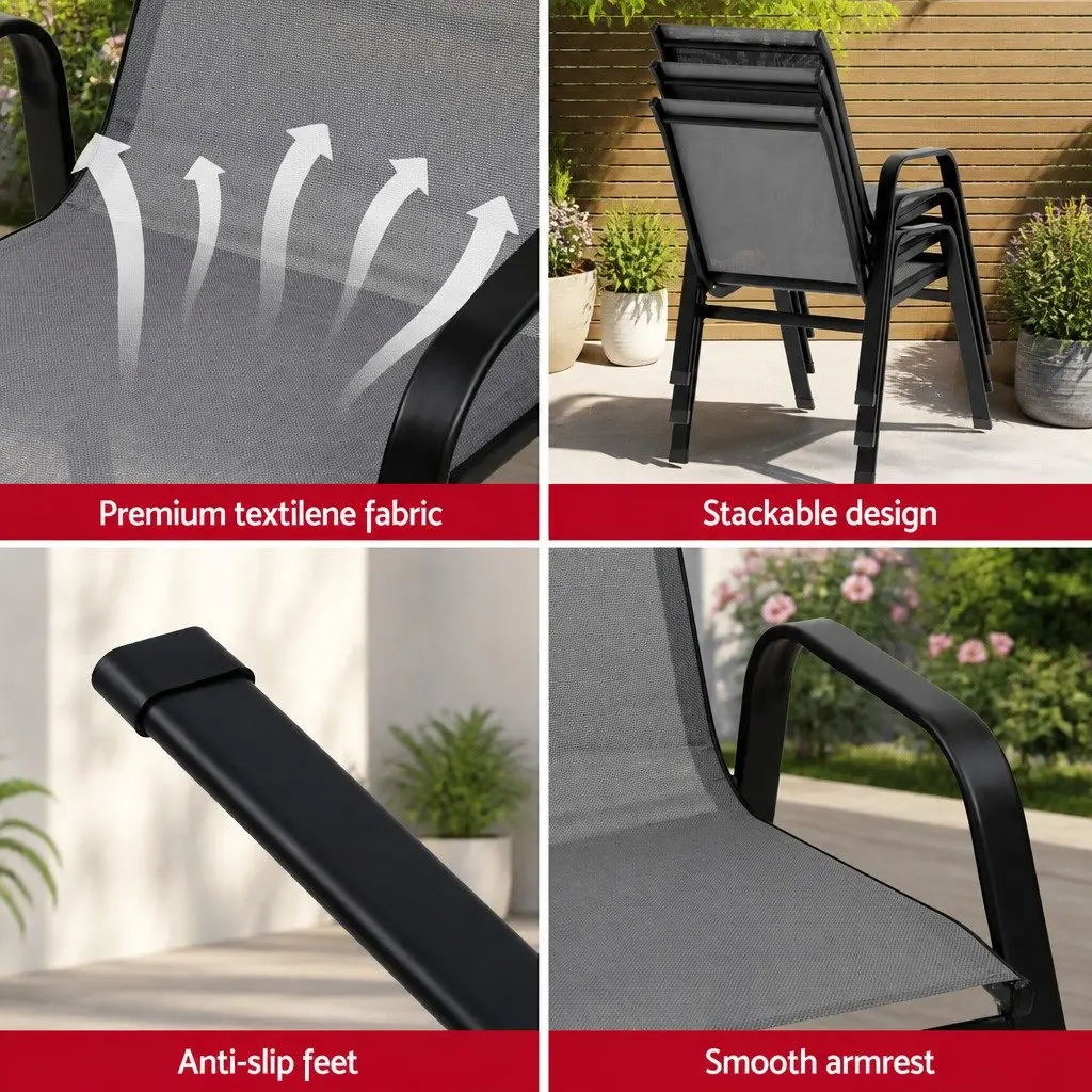 Outdoor Chairs Grey Stackable Metal Frame Two-Piece Set