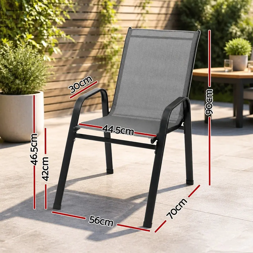 Outdoor Chairs Grey Stackable Steel Frame Textilene Fabric Weather Resistant