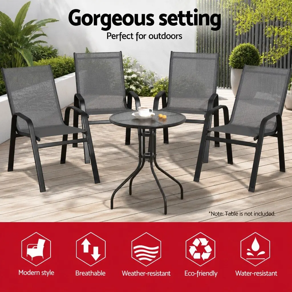 Outdoor Chairs Grey Stackable Steel Frame Textilene Fabric Weather Resistant