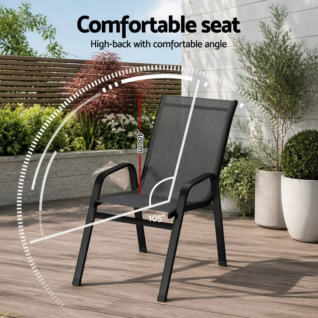 Outdoor Chairs Grey Stackable Steel Frame Textilene Fabric Weather Resistant