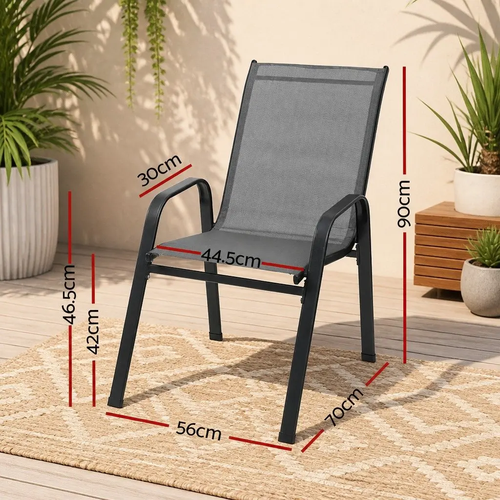 Outdoor Stackable Dining Chairs Set 6PC Patio Lounge Furniture Grey Steel Frame