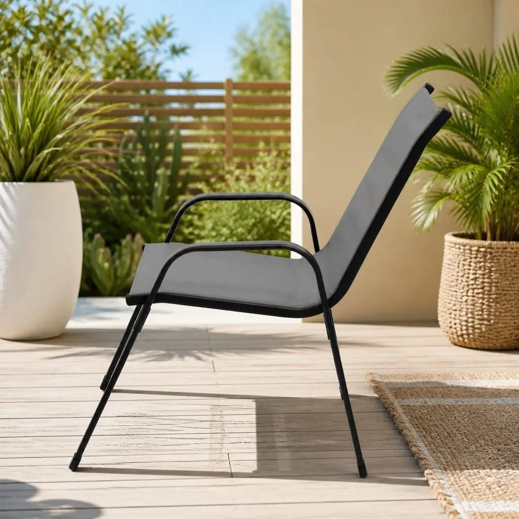 Outdoor Stackable Dining Chairs Set 6PC Patio Lounge Furniture Grey Steel Frame