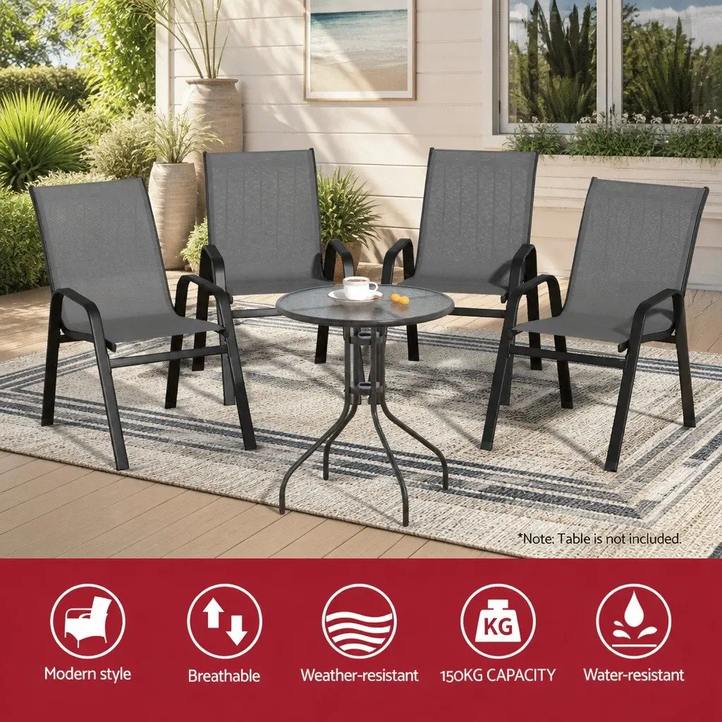 Outdoor Stackable Dining Chairs Set 6PC Patio Lounge Furniture Grey Steel Frame