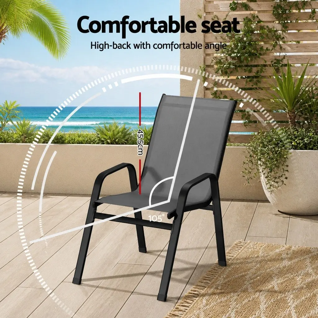 Outdoor Stackable Dining Chairs Set 6PC Patio Lounge Furniture Grey Steel Frame
