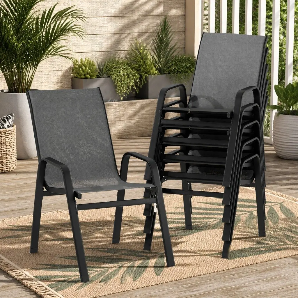 Outdoor Stackable Dining Chairs Set 6PC Patio Lounge Furniture Grey Steel Frame
